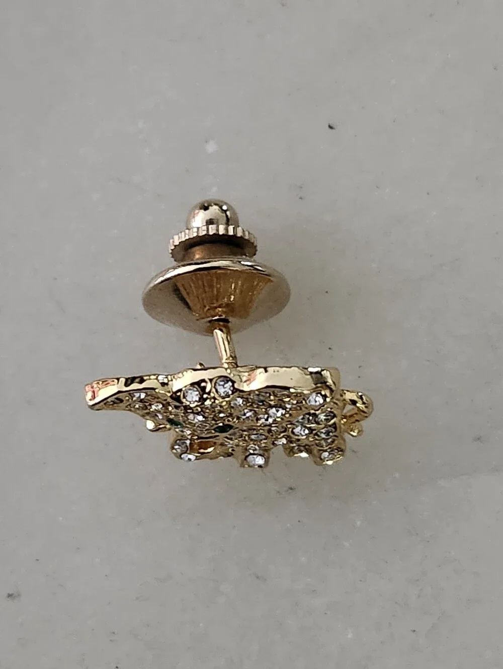 Super Cute Gold Tone Crystal Baby Elephant Lapel Pin - Green Eye Accent
